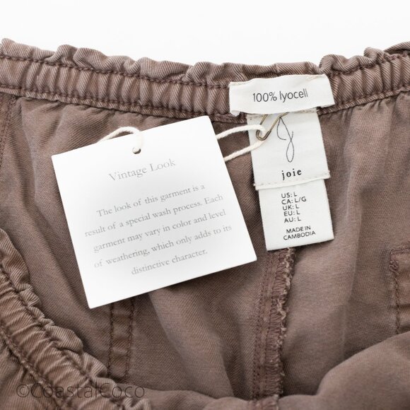 Joie Vintage Look Wide Leg Cropped Pants L Drawstring Relaxed Lyocell Taupe - Picture 3 of 8